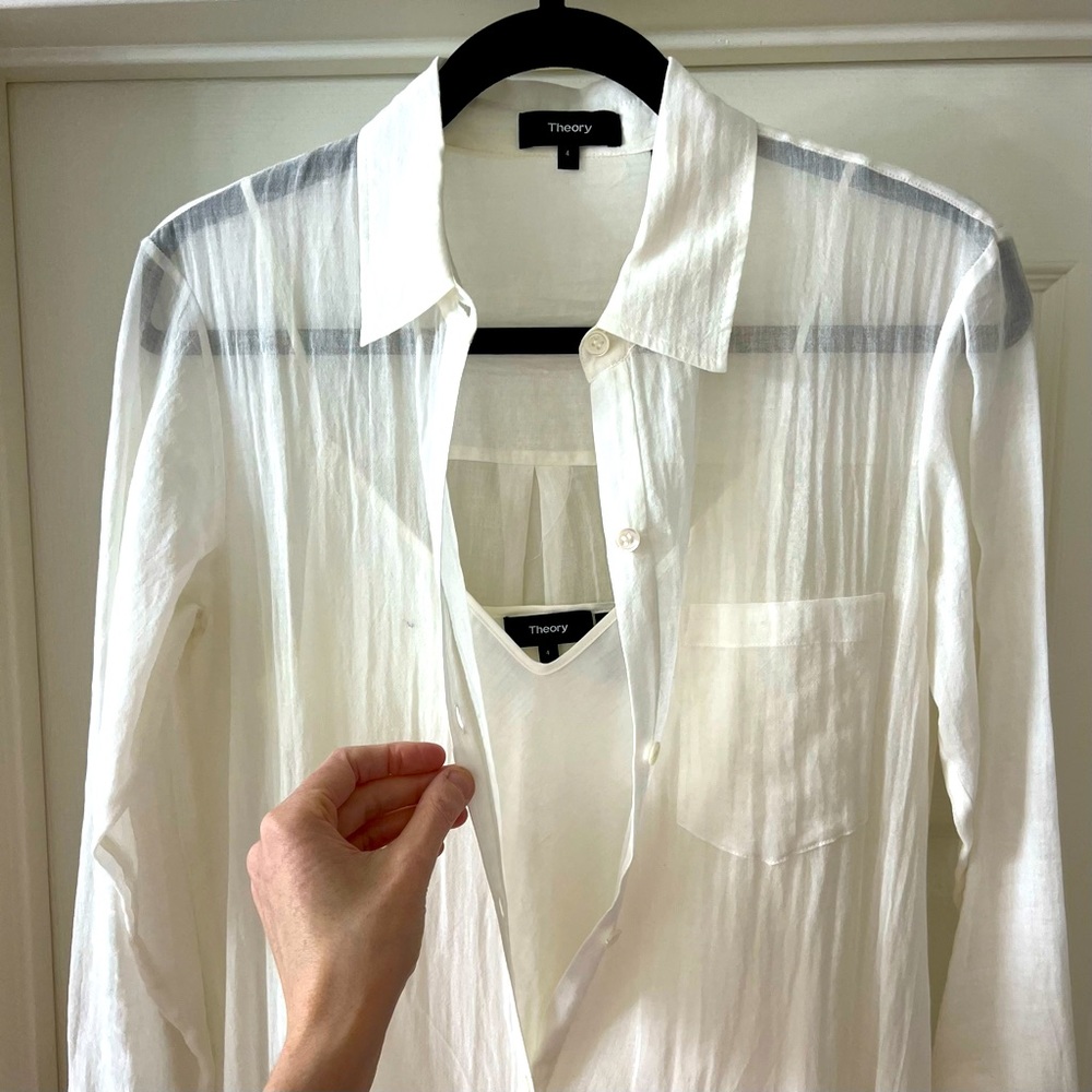 Size 4 - Authentic Theory White Linen dress with matching tank slip!